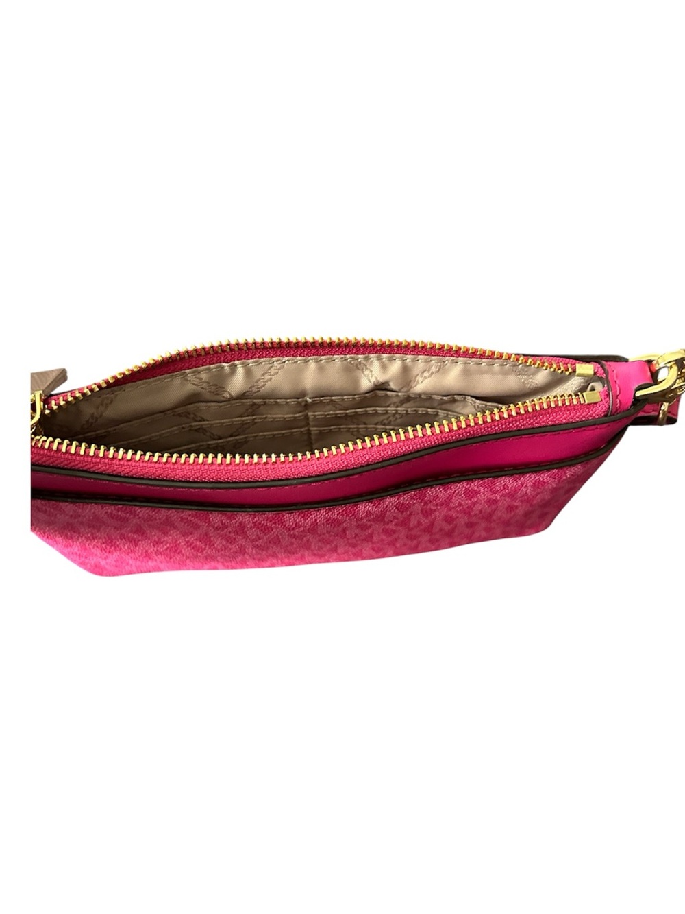Michael Kors Hot Pink Signature Wristlet Zip Pouch with Gold Hardware New - Picture 5 of 6